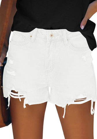 Brilliant White Women's High Waisted Frayed Raw Hem Denim Hot Short Summer Jean Shorts