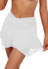 Brilliant White Women's Brief Criss Cross High Waisted Swim Skirt Layered Mesh Swimsuit Cover-Up
