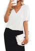 Brilliant White Women's Puff Sleeve V-Neck Blouses Business Casual Work Tops