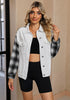 Off White + Black Plaid Women's Denim Oversized Plaid Shacket Jacket Vintage Shirt Jackets