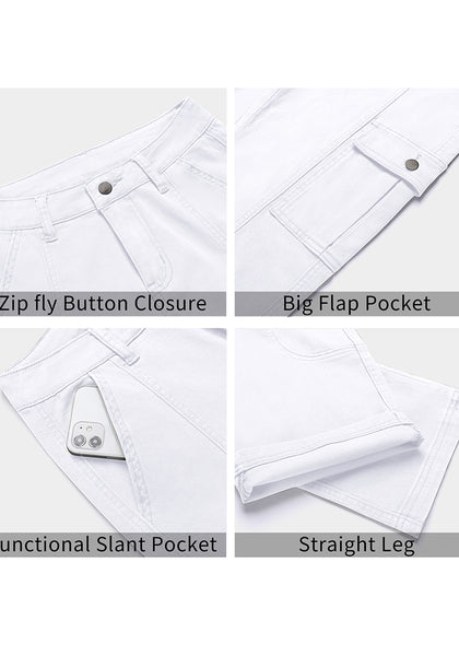 Brilliant White Women's Straight Leg Cargo Pants Casual Y2K High Waisted Styles
