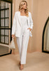 Bright White Women's Business Casual 2 Piece Blazer Jacket Straight Leg High Waisted Pants Suits