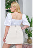 Brilliant White Tulip Ruched Denim Mini Skirt
