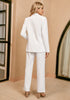 Bright White Women's Business Casual 2 Piece Blazer Jacket Straight Leg High Waisted Pants Suits