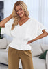 Brilliant White Women's Ruffle Sleeve V Neck Button Down Blouse Shirt Casual Work