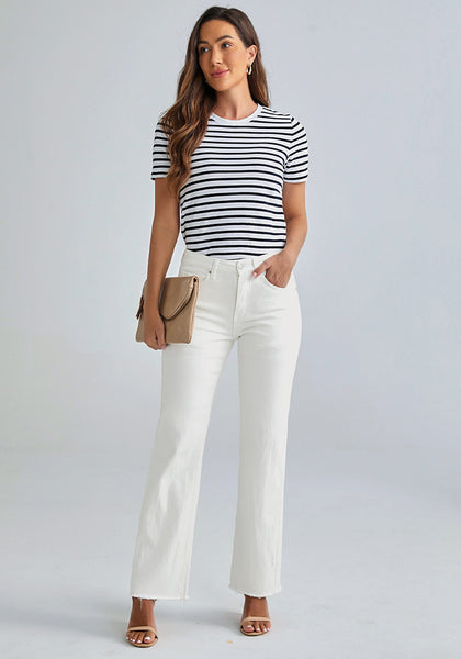 Off White Women's Straight Leg Pull On Denim Pant High Waisted Stretch