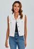 Bright White Women's Sleeveless Cropped Denim Jean Jacket Western Vests Top With Pockets