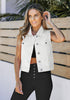Bright White Women's Sleeveless Cropped Denim Jean Jacket Western Vests Top With Pockets