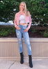 Pink Women's Basic Long Sleeves Fitted Denim Cropped Jacket