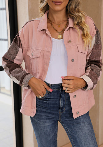 Pink + Pink Plaid Women's Denim Oversized Plaid Shacket Jacket Vintage Shirt Jackets