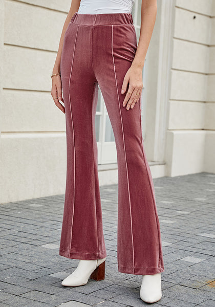 Dusty Rose Women Elastic Waist High Waisted Flare Seam Slack Pant