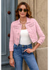 Pink Women's Basic Long Sleeves Fitted Denim Cropped Jacket
