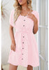 Heavenly Pink Women's Off the Shoulder Puff Sleeve A-Line Denim Dress with Belt