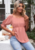 Coral Almond Blouses for Women Business Causal Peplum Dressy Tops Ruffle Puff Sleeve Elegant Work Tunic