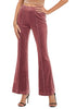 Dusty Rose Women Elastic Waist High Waisted Flare Seam Slack Pant