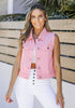 Candy Pink Women's Sleeveless Cropped Denim Jean Jacket Western Vests Top With Pockets