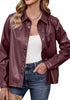 Chocolate Brown Women's Faux Leather Street Style Long Sleeves Vegan Moto Biker Coat