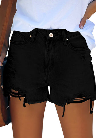Always Black Women's High Waisted Frayed Raw Hem Denim Hot Short Summer Jean Shorts