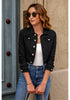 True Black Women's Basic Long Sleeves Fitted Denim Cropped Jacket