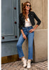 True Black Women's Basic Long Sleeves Fitted Denim Cropped Jacket