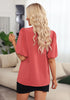 Cranberry Women's Puff Sleeve V-Neck Blouses Business Casual Work Tops