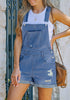 Medium Blue Roll-Over Hem Ripped Denim Shorts Overall