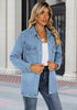 Airy Blue Women's Brief Oversized Denim Button Down Long Sleeve  Pocket Jacket