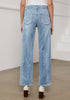 Ice Blue Women's Straight Leg Pull On Denim Pant High Waisted Stretch