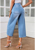 Cool Blue Women's High Waisted Denim Capri Pants Seamed Front Raw Hem