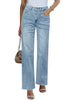 Ice Blue Women's Straight Leg Pull On Denim Pant High Waisted Stretch
