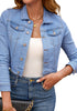 Medium Blue Women's Basic Long Sleeves Fitted Denim Cropped Jacket
