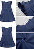 Reef Blue Women's Mini Denim Babydoll Sleeveless Ruffle Sleeve Pleated Dress