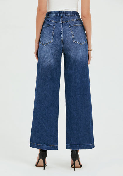 Darkness Blue Women's Stretchy Pull On Jeans High Waisted Denim Pants