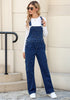 Dark Blue Women's Casual Adjustable Strap Wide Leg Jumpsuit with Pocket Jeans Trouser