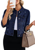Lapis Loft Women's Brief Vintage Distressed Stretchy Puff Sleeve Denim Jackets