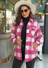 Hot Pink Plaid Long Sleeves Button Down Jacket