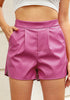 Hot Pink Women’s Faux Leather Shorts PU Leather Relaxed Fit Ultra High Rise Elastic Shorts