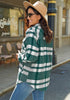 Green Plaid Long Sleeves Button Down Jacket