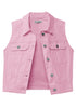 Candy Pink Women's Sleeveless Cropped Denim Jean Jacket Western Vests Top With Pockets