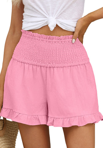 Candy Pink Women's Summer Lightweight Elastic High Waisted Beach Wear Wide Leg Shorts