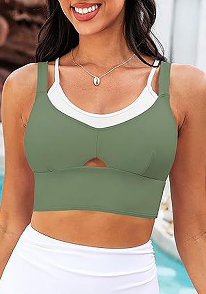 Army Green Women's Modest Padded Adjustable Swimwear Bikini Tops