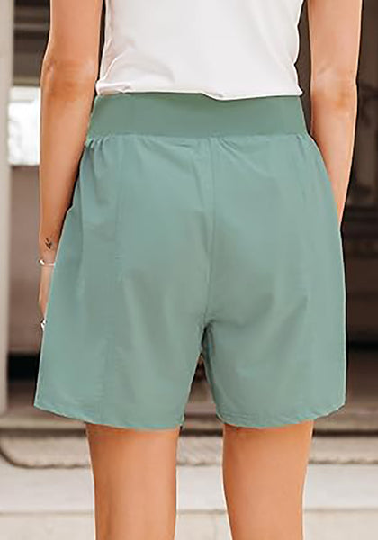 Beryl Green Women's Athletic Dri-Fit Gym Elastic Waist Relaxed Fit Running Shorts