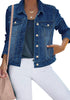 Women's Basic Long Sleeves Button Down Fitted Denim Jean Jackets