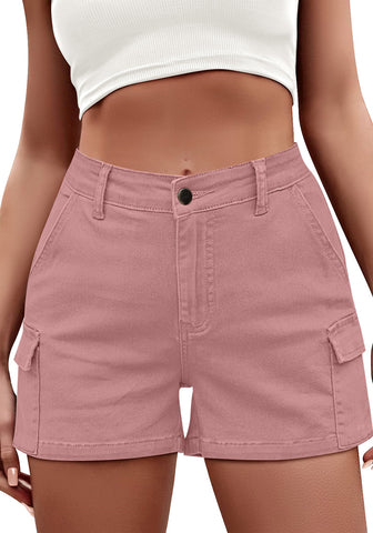 Rose Tan LookbookStore 2023 Cargo Shorts for Women High Waisted Casual Summer Stretchy Chino Shorts Short Cargos Colored Jeans