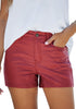 Red Women's Comfy High Waisted Stretchy Faux Leather Denim Pants Shorts
