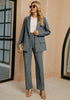 Gray Women's Business Casual 2 Piece Blazer Jacket Straight Leg High Waisted Pants Suits