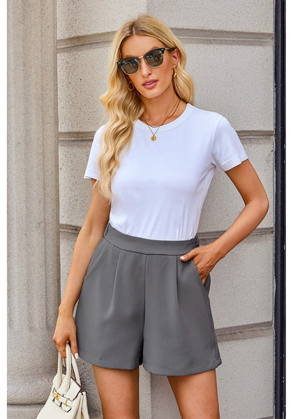 Gray Women's High Waisted Pleated Dress Shorts for Business and Casual Outfits