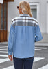 Gray Plaid Women's Brief Button Down Denim Loose Plaid Flannel Shirt Coats Jackets