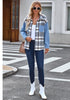 Gray Plaid Women's Brief Button Down Denim Loose Plaid Flannel Shirt Coats Jackets