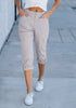 Light Gray Women's High Wasited Cargo Pants Cuffed Hem Elastic Waist Capri Pants With Pockets